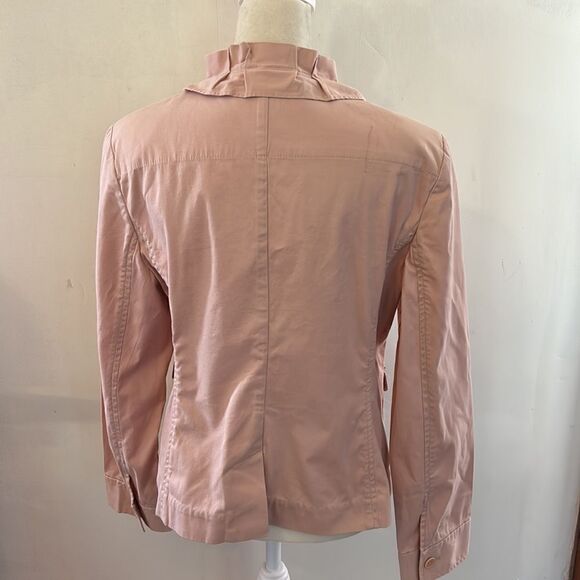 Talbots pale pink ruffle collar long sleeve cotton short jacket Size 10 - Picture 6 of 8